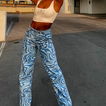 Y2K Zebra Drukāt Taisnas Bikses, Capri Sieviešu Harajuku Baggy Augsta Vidukļa Gadījuma Vintage korejiešu Stilā, Streetwear Sieviešu 2020