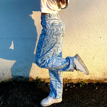 Y2K Zebra Drukāt Taisnas Bikses, Capri Sieviešu Harajuku Baggy Augsta Vidukļa Gadījuma Vintage korejiešu Stilā, Streetwear Sieviešu 2020