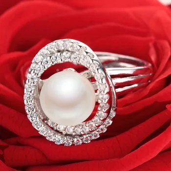 Cauuev reāla saldūdens pērļu gredzens sievietēm 925 sterling sudraba regulējams gredzens lielo izmēru 10mm AAAA dabas pērļu rotaslietas