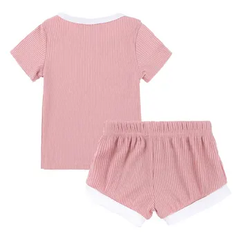 Modes Bērniem Drēbes Meitenēm Tērpiem Vasaras Toddler Zēns Apģērbu Komplekts Kokvilnas Ar Īsām Piedurknēm Topi+Šorti Tīrtoņa Krāsas Bērnu Apģērbs