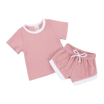 Modes Bērniem Drēbes Meitenēm Tērpiem Vasaras Toddler Zēns Apģērbu Komplekts Kokvilnas Ar Īsām Piedurknēm Topi+Šorti Tīrtoņa Krāsas Bērnu Apģērbs