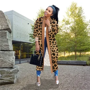 Sieviešu Mētelis Vaļēju Jaku Leopards Izdrukāt Jaka Modes Vītni Garām Piedurknēm Taisni Plus Iedomāties Mūsdienu Dāma, Streetwear Drēbes