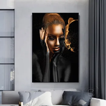 Āfrikas Māksla Sieviete Melnā Zelta Pliks, Eļļas Glezna un Izdrukas Skandināvijas Sienas Attēlu uz Audekla Cuadros Plakāti Dzīvojamā Istaba