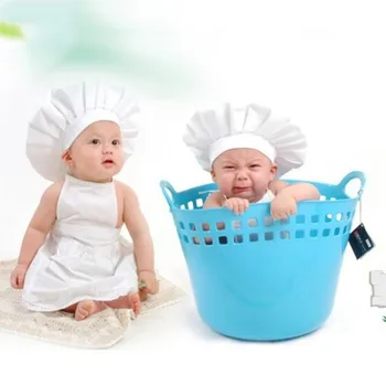 Cute Baby Balts Gatavot Kostīmu Foto Photography Prop Apģērbs Jaundzimušajam, Cepuri, Priekšautu, Pavāru Apģērbu DIY Funning Aksesuāri Bērniem