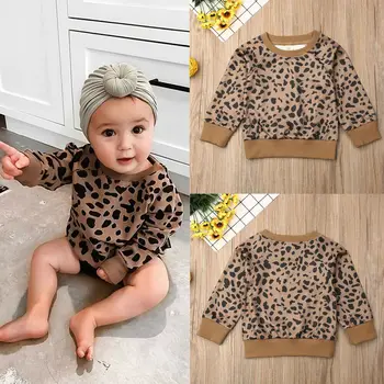 Pudcoco Jaundzimušais Meitene Drēbes Leopards Drukāt Garām Piedurknēm Kokvilnas Džemperi, Topi Rudens Drēbes