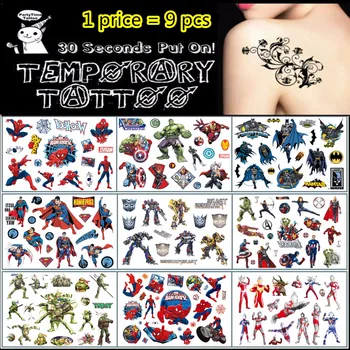 SHNAPIGN 9 gab./daudz Super varonis Pagaidu Ķermeņa Māksla, Flash Tetovējumu Uzlīmes 17*10cm, Ūdensizturīgs Bērniem Patīk Rotaļlietas Tetovējums, Uzlīmes