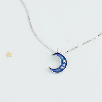 Vienīgais Atmiņas Blue Moon Zvaigznes Pilienu Glazūru Gudrs 925 Sterling Sudraba Clavicle Ķēdes Sieviešu Kaklarota SNE528