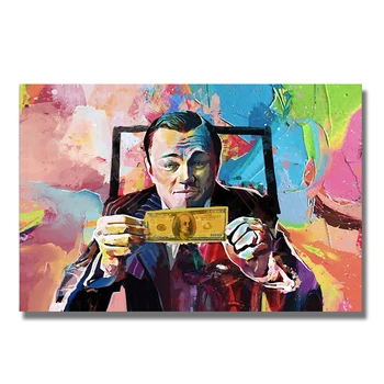 Leonardo DiCaprio Ar Naudu Audekla Gleznu Plakātu Izdrukas Quadros Wall Street Art Attēlu, Viesistaba, Mājas Dekoru Cuadros