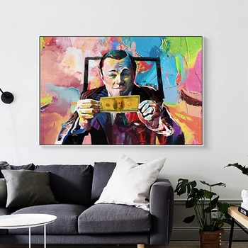 Leonardo DiCaprio Ar Naudu Audekla Gleznu Plakātu Izdrukas Quadros Wall Street Art Attēlu, Viesistaba, Mājas Dekoru Cuadros