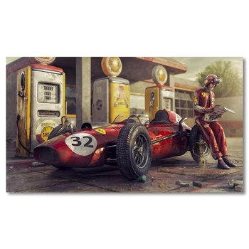 Vintage Automašīnu Plakātu Ferrari Classic Racing F1 Sacīkšu Auto-Mākslas Darbs Sienas Mākslas Audekls Drukāt Glezniecības Ainu Mājas Dzīvojamā Istaba Dekori