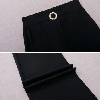 OUMENGKA Oficiālu Regulējams Sievietēm Biroja Lady Style Black Darba Bikses Valkāt Platas Kājas Urbšanas Cilpa Bikses Business Design 4XL