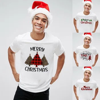 Modes Vīriešu Priecīgus Ziemassvētkus Balts T-krekli Ikdienas Pleds Ziemsvētki Koks Kravas automašīnu Tees Harajuku Apģērbu ar Īsām Piedurknēm Grafiskais T Krekli