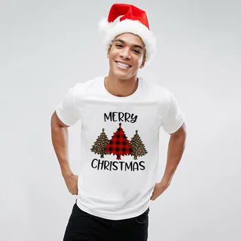 Modes Vīriešu Priecīgus Ziemassvētkus Balts T-krekli Ikdienas Pleds Ziemsvētki Koks Kravas automašīnu Tees Harajuku Apģērbu ar Īsām Piedurknēm Grafiskais T Krekli