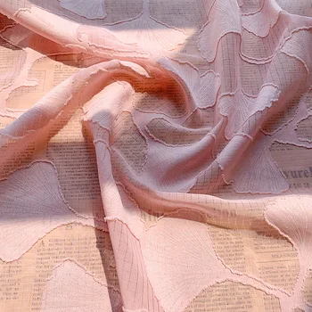 Jaunu Šifona grieztu ziedu izšūta auduma ginkgo lapu žakarda krāsota auduma sieviešu krekls bērnu apģērbu audums tills