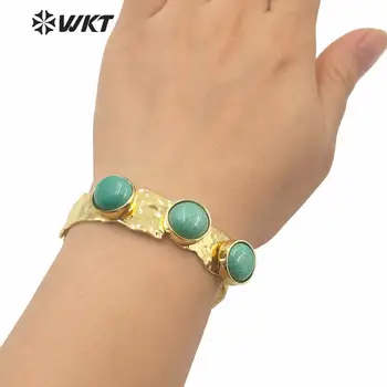 WT-B563 Vairumtirdzniecības WKT jaunu triple akmens aproces rokassprādze sieviešu modes zelta electroplated pretoties tarniahble lavas akmens rokassprādze