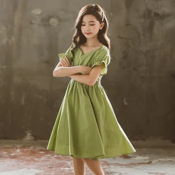 Bērniem Kleitas Meitene Vasaras Zaļā Baby Meitenes Princese Kleitu, Bērnu drēbītes, Vakara Puse Teen Girl Dress 4 6 8 10 12 14 gadiem