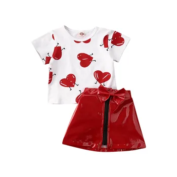 6M-ź5 y Toddler Bērnu Bērniem Meitene Apģērbu Komplekts Valentīna Diena Apģērbs Sirdi ar Īsām Piedurknēm Top Sarkani Svārki, Vasaras Kostīmi Bērniem