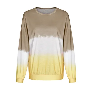 Modes sieviešu T-krekls shein vadims sieviešu krekls Gadījuma O-veida Kakla Slīpuma Kontrasta Krāsu garām Piedurknēm Top Džemperis Sweatshir h4
