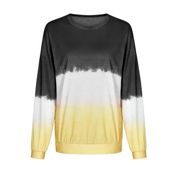 Modes sieviešu T-krekls shein vadims sieviešu krekls Gadījuma O-veida Kakla Slīpuma Kontrasta Krāsu garām Piedurknēm Top Džemperis Sweatshir h4