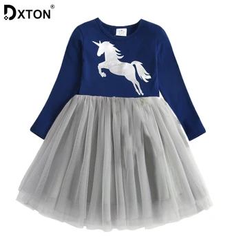 DXTON Unicorn Meiteņu Kokvilnas Kleita Princese Bērniem Kleitas Toddler Puse Drēbes Tutu Bērniem Kleita Ziemas Girls Karikatūra Vestidos