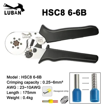 HSC8 6-6/6-4B gofrētu knaibles 0.25-6mm2 23-10AWG cauruļu gala zīmols mini tips apaļš deguns eiropas knaibles instrumenti