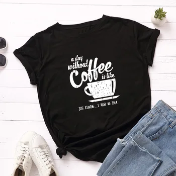 Kafijas Vēstuli Izdrukāt, T Krekls Sievietēm ar Īsām Piedurknēm Zaudēt Tshirt Vasaras Modes Tee Topi S-5XL Gadījuma Tshirt Sieviešu Apģērbs