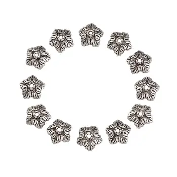 100gab Tibetas Stilā, Antīkas Bronzas 5-Ziedlapiņu Zieds Pērlīšu Cepurītes Rotaslietas Pieņemšanas 10x4mm Caurums: 1mm