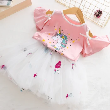 Meitenes, Unicorn Kleita Apģērbu Komplekti 2020. Gada Vasaras Cute Princese Meitene Unicorn T - Krekls + Marle Kleita 2PCS Set Bērnu Apģērbu 8Y 3