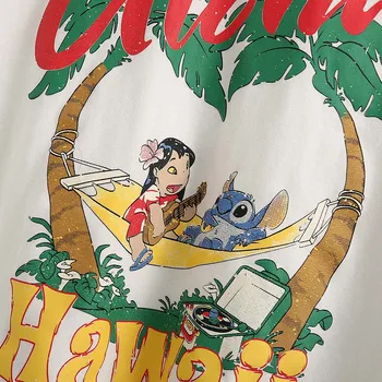 Disney Šiks Modes Dūriens Maz Monster Hawaii Karikatūra Izdrukāt Gadījuma Sieviešu T-Krekls Ar O-Veida Kakla Džemperis Ar Īsām Piedurknēm Brīvs T-Veida Topi