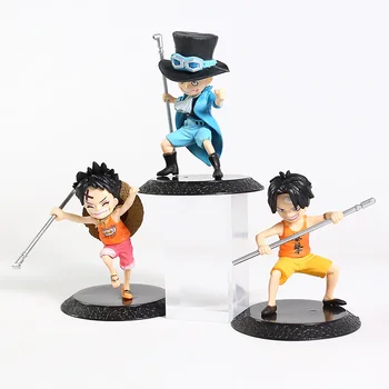Viens Gabals Trīs Brālis Luffy / Ace / Sabo Bērnības Ver. PVC Attēls Modelis Rotaļlietas Figurals 3pcs/komplekts