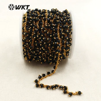 WT-RBC035 Vairumtirdzniecības Īpaša Pasūtījuma Augstas kvalitātes zelta electroplated handmake akmens rožukroni ķēdes black kvarca vadu ietin ķēdes