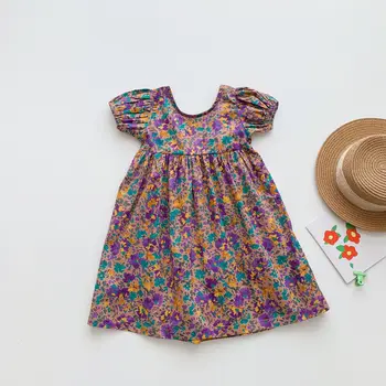 Vasarā Jauni Ierašanās Eiropā un Amerikā stila kokvilnas ziedi modelis ar īsām piedurknēm salds kleitu modes gudrs baby meitenes