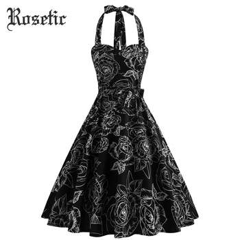 Rosetic Sieviete Gothic Gadījuma-Line Vasaras Kleita Bez Piedurknēm Sexy Pavada Ziedu Drukāt Rāvējslēdzēju Meitene Beach Ceļojumu Goth Vintage Kleita
