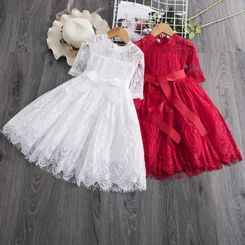 Gudrs Toddler Bērniem ar garām Piedurknēm Kleitas Meitenēm Rudens Ziedu Appliques Kleita Princese Ziemas Puse Tutu Kleita Bērnu Apģērbs