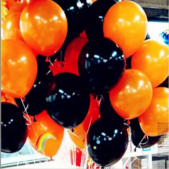 50pieces Halloween balonu combo 10 collas 2.3 gramu sliktāki gludu, biezu dekoratīvās baloni, oranžā un melnā baloons