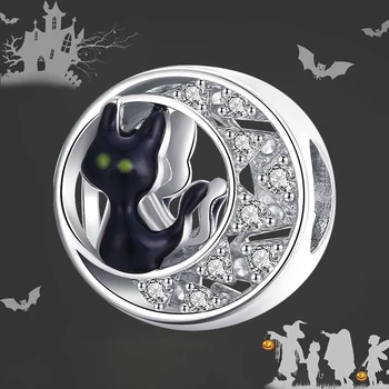 Bamoer 925 Sterling Sudraba Sākotnējo Šarmu Halloween Black Cat CZ sudraba Zīmola Rotaslietas DIY Padarīt par sievietēm Meitene BSC325