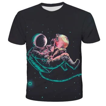 Telpas cirka T-krekls Zēnu, Traki T-krekls astronauts top un T-krekls puse, T-krekls melns ar īsām piedurknēm meitene drēbes karikatūra vasaras
