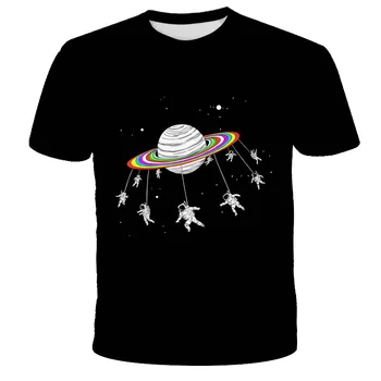 Telpas cirka T-krekls Zēnu, Traki T-krekls astronauts top un T-krekls puse, T-krekls melns ar īsām piedurknēm meitene drēbes karikatūra vasaras