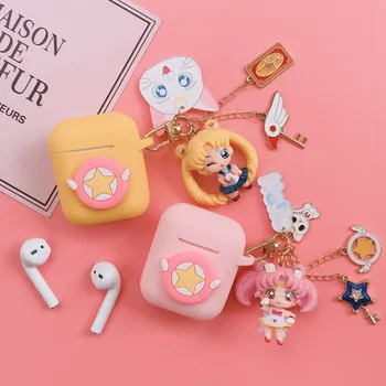 Gudrs Japāna Sailor Moon Keychain Silikona Case For Apple AirPods 12 Uzlādes Rūtiņu Bluetooth Austiņas Seguma Piederumi