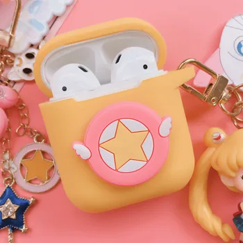 Gudrs Japāna Sailor Moon Keychain Silikona Case For Apple AirPods 12 Uzlādes Rūtiņu Bluetooth Austiņas Seguma Piederumi