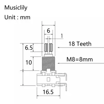 Musiclily Pro Misiņa Vītne Mini Metriskās Izmēra Maisījums MN500K Dual Līdzsvaru Potenciometru ar Centra Atduri, lai Ģitāra (Komplekts 2)
