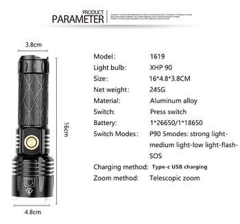 POCKETMAN XHP90.2 LED Lukturīti, USB Uzlādējams kabatas Lukturītis Ūdensizturīgs Lāpu Taktiskais Lukturītis Spēcīgs XHP50 Kempings Lāpu