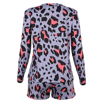 Pidžamas Sieviešu Krāsu Leopard Sievietēm Komplekti ar garām Piedurknēm Top Ar Šorti ir 2021. tērpu komplekti pyjama pour femme Gadījuma Zaudēt Divus Gabalus