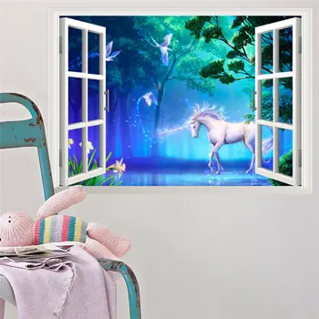 Unicorn Zirgu Viltus Logu, Sienas Uzlīmes Bērniem, Telpu Dekorēšana 3d Dzīvnieku Sienas Mākslas Diy Karikatūra Diy Dekorācijas Mājās Uzlīmēm