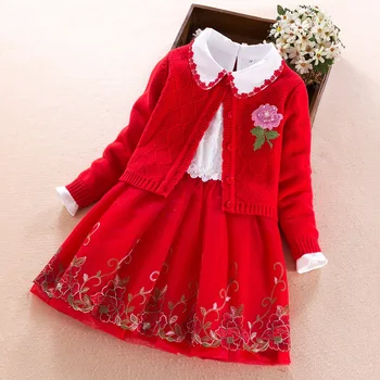 Pavasara Rudens Meitenes garām piedurknēm Džemperis Jaka Kleita 2gab Apģērba Komplekts Bērniem Princese Acs Ziedu Kleitas, Uzvalka Komplekts