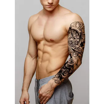 Pagaidu Tetovējums Piedurknēm 8 Loksnes Lielu Viltus Black Pilnas Rokas Tetovējumu Uzlīmes