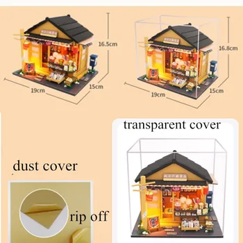 Japāņu Stilā Pārtikas preču Veikalā, 3D Koka Namiņš Miniaturas ar Mēbeles DIY leļļu nams komplekts rotaļlieta Bērniem Brithday dāvanu