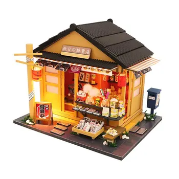 Japāņu Stilā Pārtikas preču Veikalā, 3D Koka Namiņš Miniaturas ar Mēbeles DIY leļļu nams komplekts rotaļlieta Bērniem Brithday dāvanu