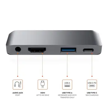 USB Type-C Mobile Pro Rumba Adapteris Ar USB-C PD Uzlādes 4K HDMI USB 3.0 3.5 mm Audio Jack iPad Pro Galaxy S8 S9 Mate 20
