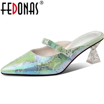 FEDONAS Jaunākās sandales ar siksniņām Jauktu Krāsu Sievietēm, Mūļu Īstas Ādas Dīvaini Papēži Sūkņi 2020. Gadam Pavasara Vasaras Nakts Klubs Kurpes Sieviete